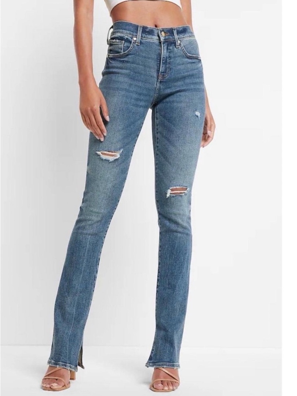 Express Women’s Straight-Leg Distressed Jeans - Blue